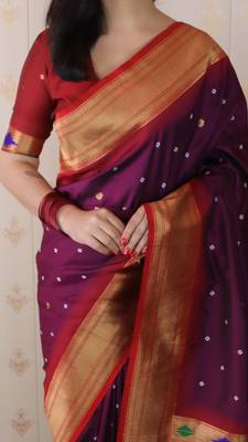 purple paithani silk saree with woven zari work 5
