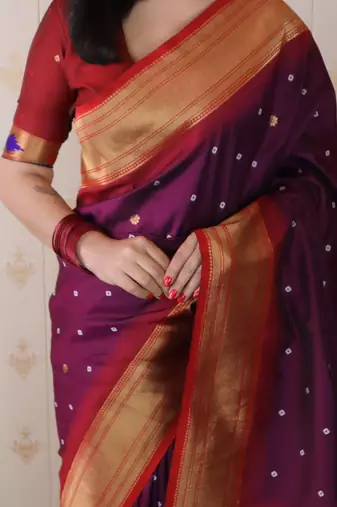 purple paithani silk saree with woven zari work