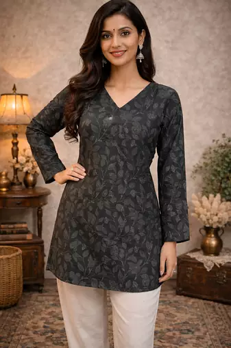  floral digital print muslin silk tunic / stylish short kurti 