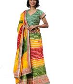 Multicolor Hand Dyed Silk Bandhani Lehenga Set with Dupatta