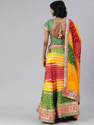 multicolor silk bandhani hand dyed lehenga set with dupatta 2