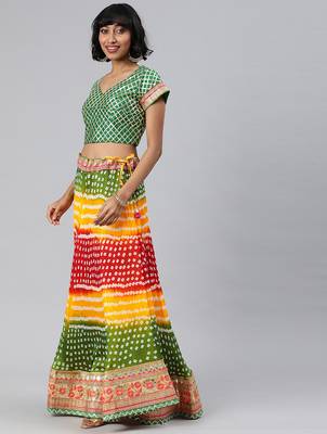 multicolor silk bandhani hand dyed lehenga set with dupatta 3