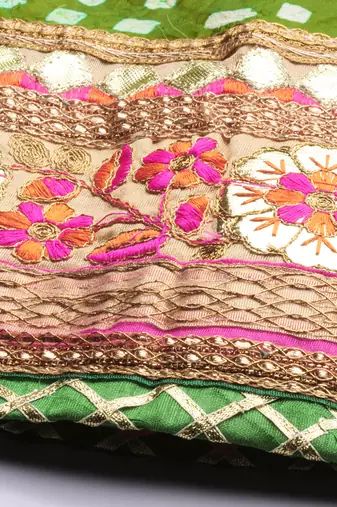 multicolor silk bandhani hand dyed lehenga set with dupatta