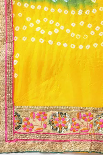 multicolor silk bandhani hand dyed lehenga set with dupatta