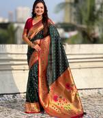 green bandhani soft silk saree with zari weaving border