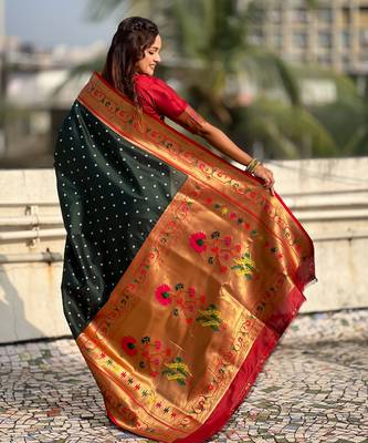 green bandhani soft silk saree with zari weaving border 2