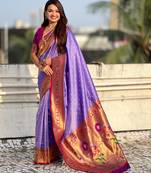 lavender bandhani soft silk saree with zari weaving border
