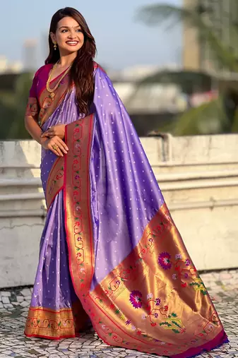 lavender bandhani soft silk saree with zari weaving border