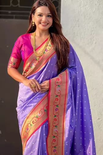 lavender bandhani soft silk saree with zari weaving border