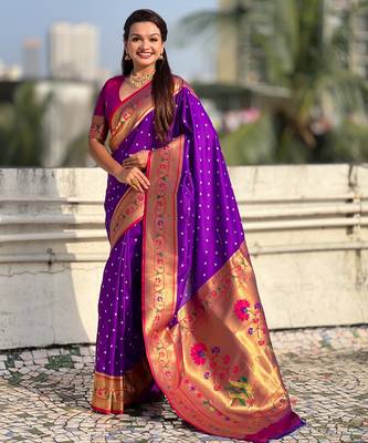 purple bandhani soft silk saree with zari weaving border 1