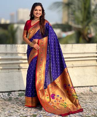 soft silk blue bandhani saree with zari weaving border 1