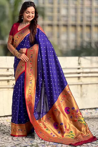 soft silk blue bandhani saree with zari weaving border