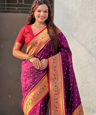 burgundy bandhani soft silk saree with zari weaving border 5