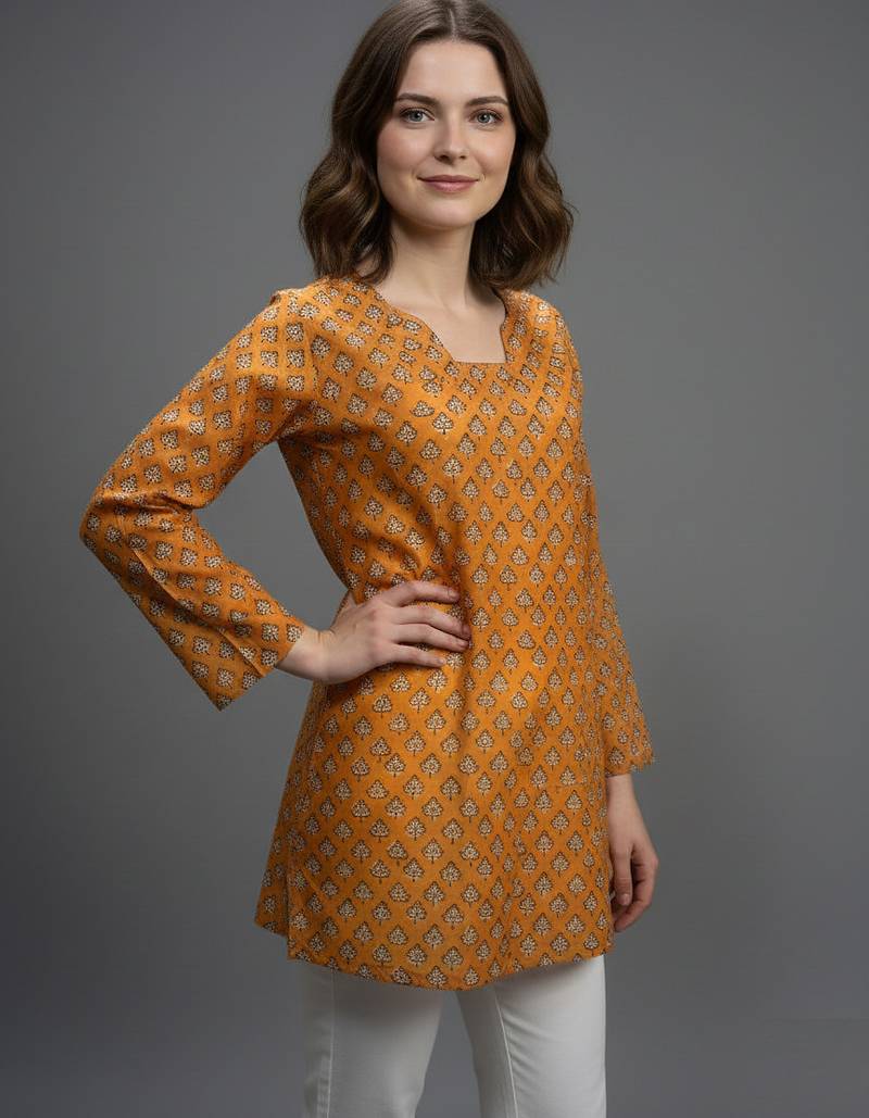  floral digital print muslin silk tunic / stylish short kurti for grilish