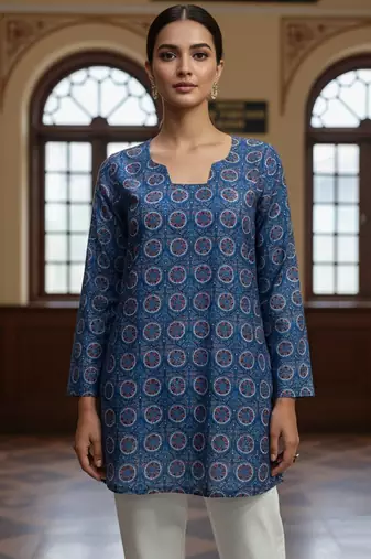  floral digital print muslin silk tunic / stylish short kurti 