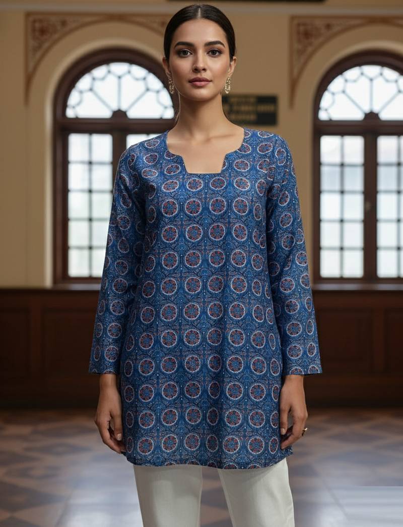  floral digital print muslin silk tunic / stylish short kurti for grilish