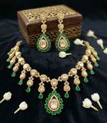 green stone kundan bridal necklace set with earrings