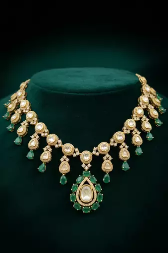green stone kundan bridal necklace set with earrings