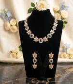 blue stone gold plated floral necklace set with earrings