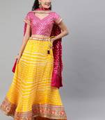 Yellow Hand Dyed Bandhani Silk Stitched Lehenga With Dupatta