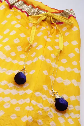 bandhani silk yellow stitched lehenga set with dupatta