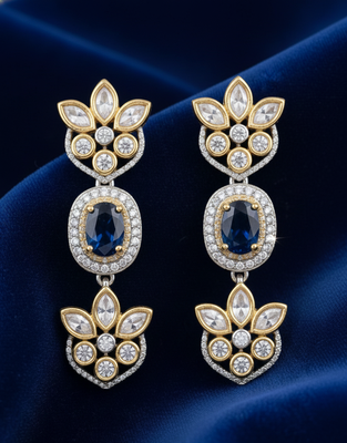 blue stone gold plated floral necklace set with earrings 3