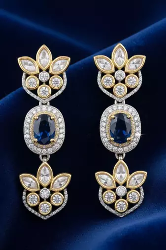 blue stone gold plated floral necklace set with earrings