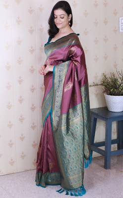 burgundy soft silk saree with rich zari border & contrast blouse 3