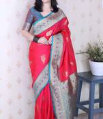 soft silk pink saree with rich zari border & contrast blouse