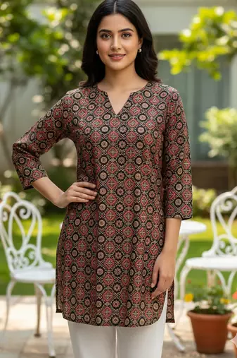  floral digital print muslin silk tunic / stylish short kurti 