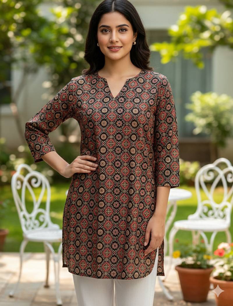  floral digital print muslin silk tunic / stylish short kurti for grilish