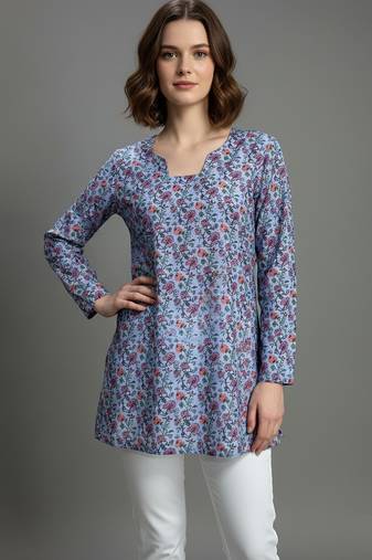  floral digital print muslin silk tunic / stylish short kurti for grilish