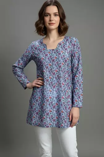  floral digital print muslin silk tunic / stylish short kurti 