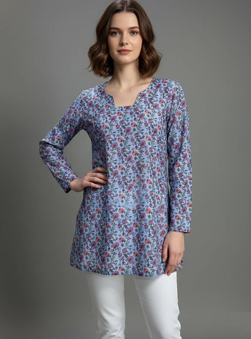  floral digital print muslin silk tunic / stylish short kurti for grilish