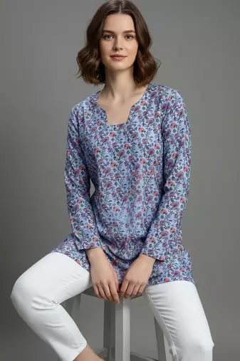  floral digital print muslin silk tunic / stylish short kurti for grilish