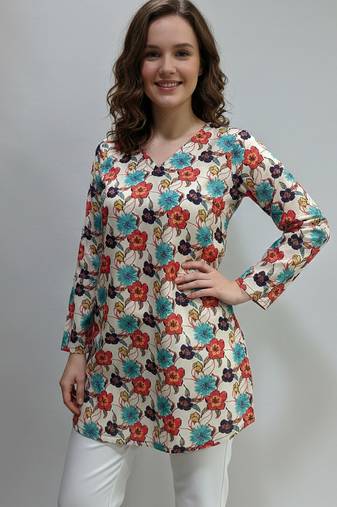  floral digital print muslin silk tunic / stylish short kurti for grilish