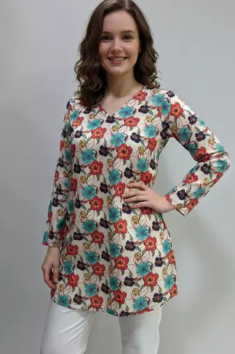  floral digital print muslin silk tunic / stylish short kurti 