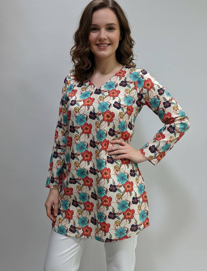  floral digital print muslin silk tunic / stylish short kurti for grilish