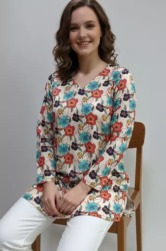  floral digital print muslin silk blend tunic