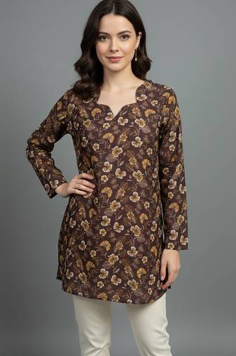  floral digital print muslin silk tunic / stylish short kurti 