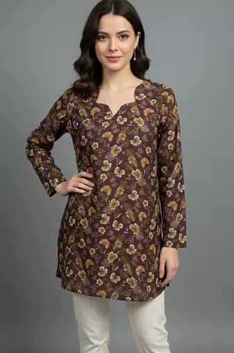  floral digital print muslin silk tunic / stylish short kurti 