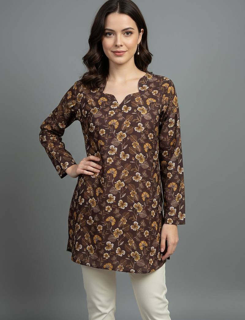  floral digital print muslin silk tunic / stylish short kurti for grilish
