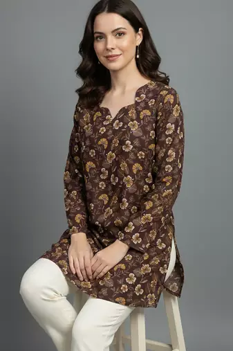 floral digital print muslin silk blend tunic