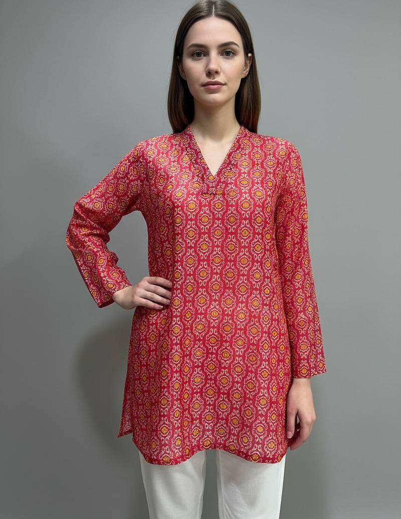  floral digital print muslin silk tunic / stylish short kurti for grilish