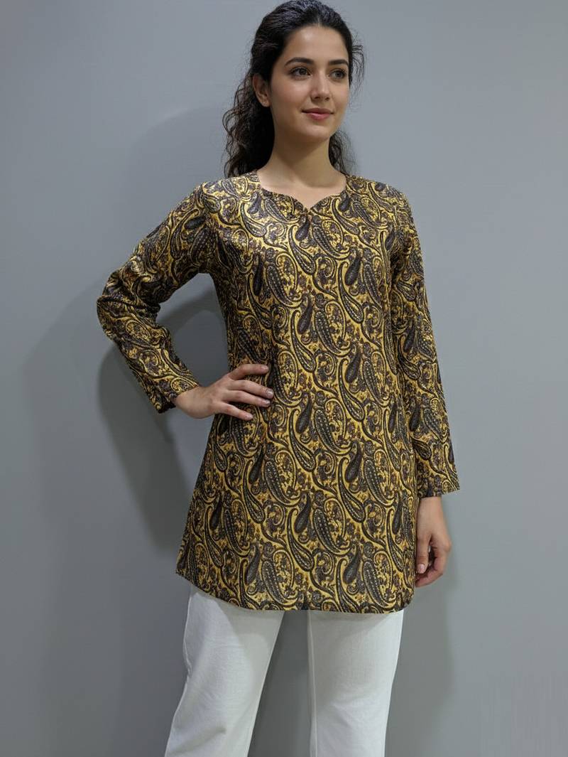 floral digital print muslin silk tunic / stylish short kurti for grilish