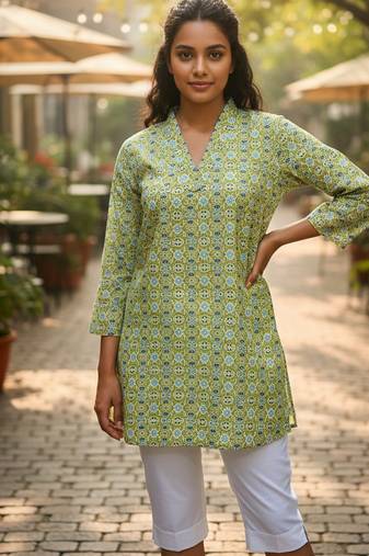  floral digital print muslin silk tunic / stylish short kurti 