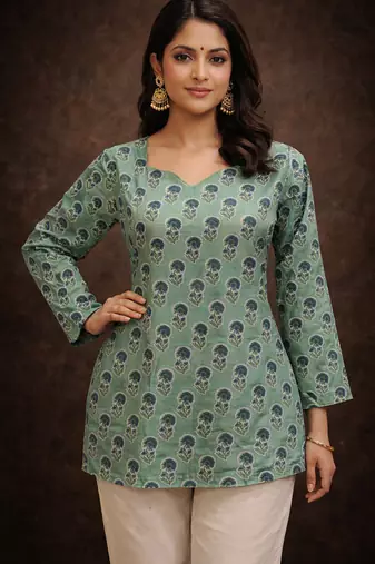  floral digital print muslin silk tunic / stylish short kurti 