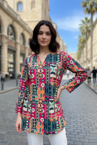  floral digital print muslin silk tunic / stylish short kurti 