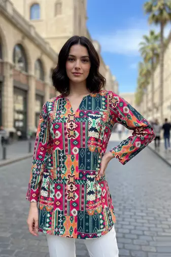  floral digital print muslin silk tunic / stylish short kurti 