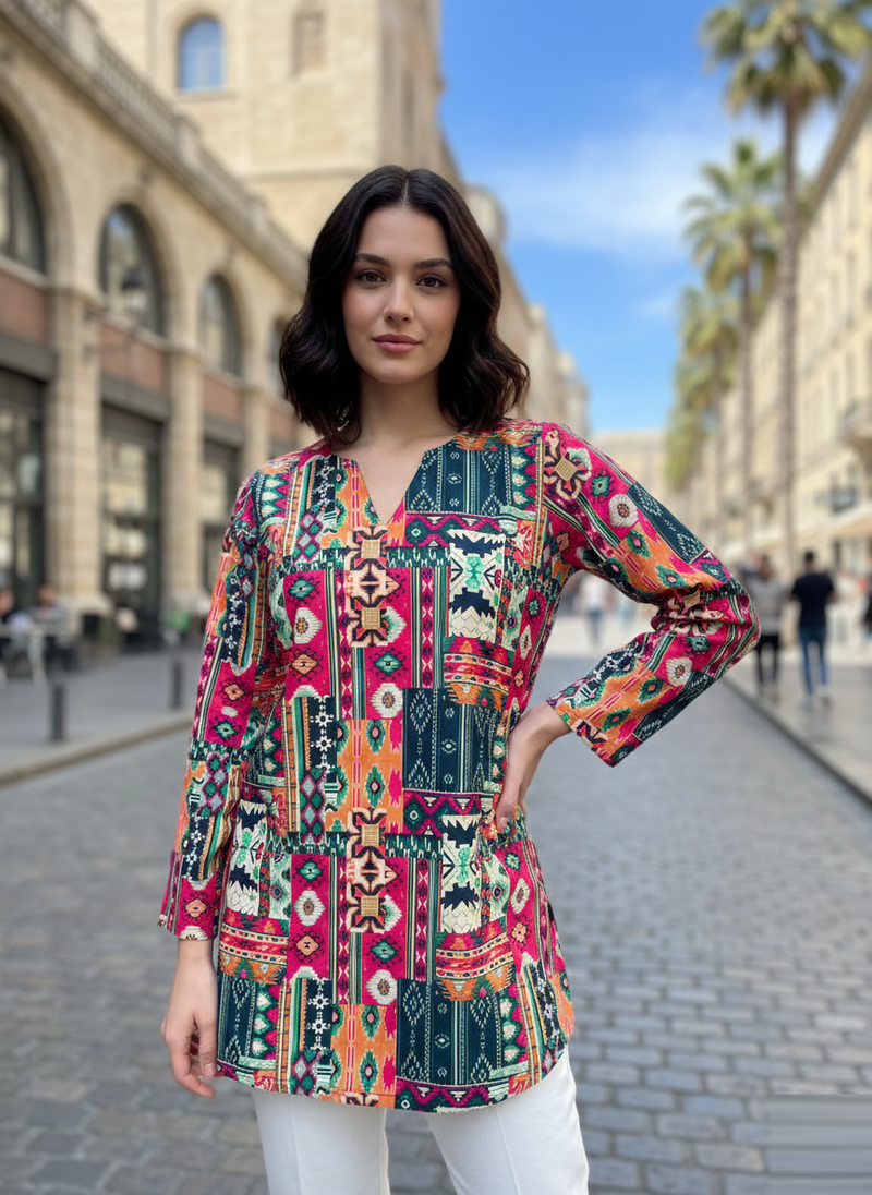  floral digital print muslin silk tunic / stylish short kurti for grilish